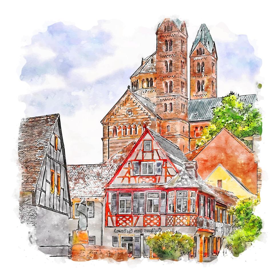 speyer alemanha esboço em aquarela ilustração desenhada à mão vetor