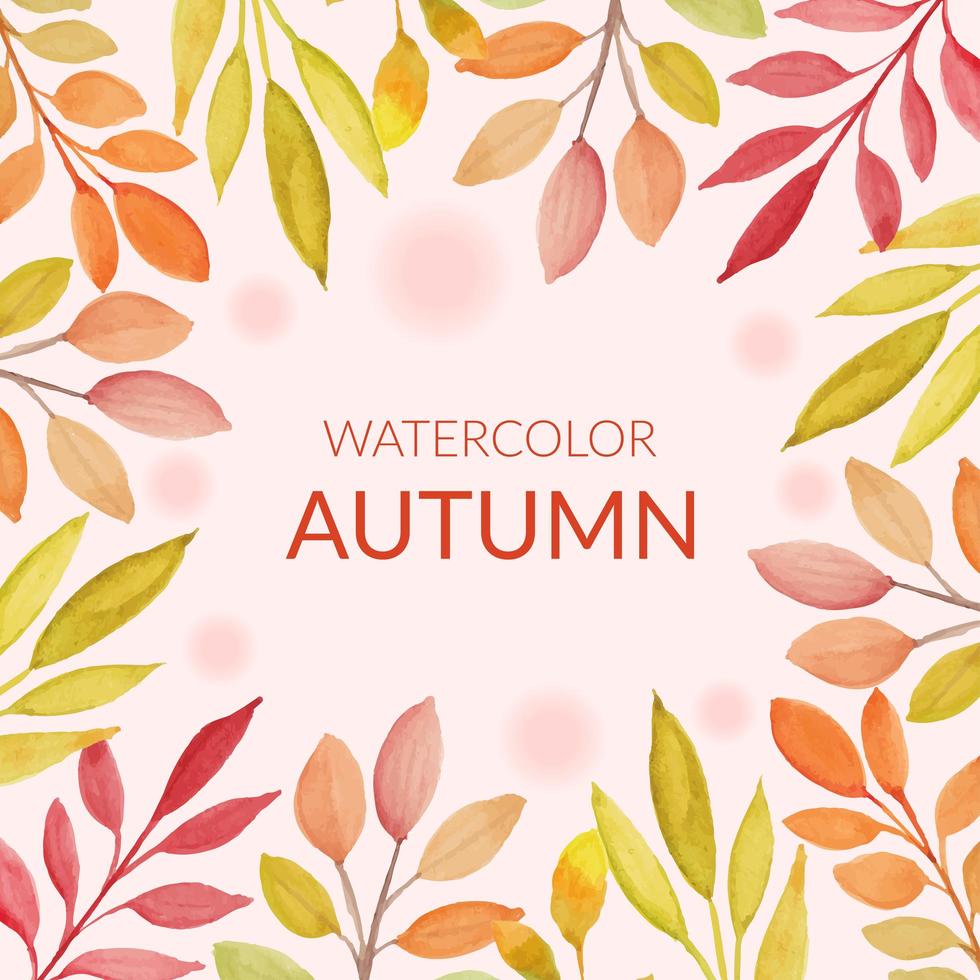 quadro de folhas de outono em estilo aquarela vetor