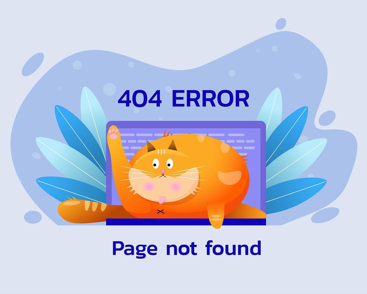 página de erro 404 com gato no laptop vetor