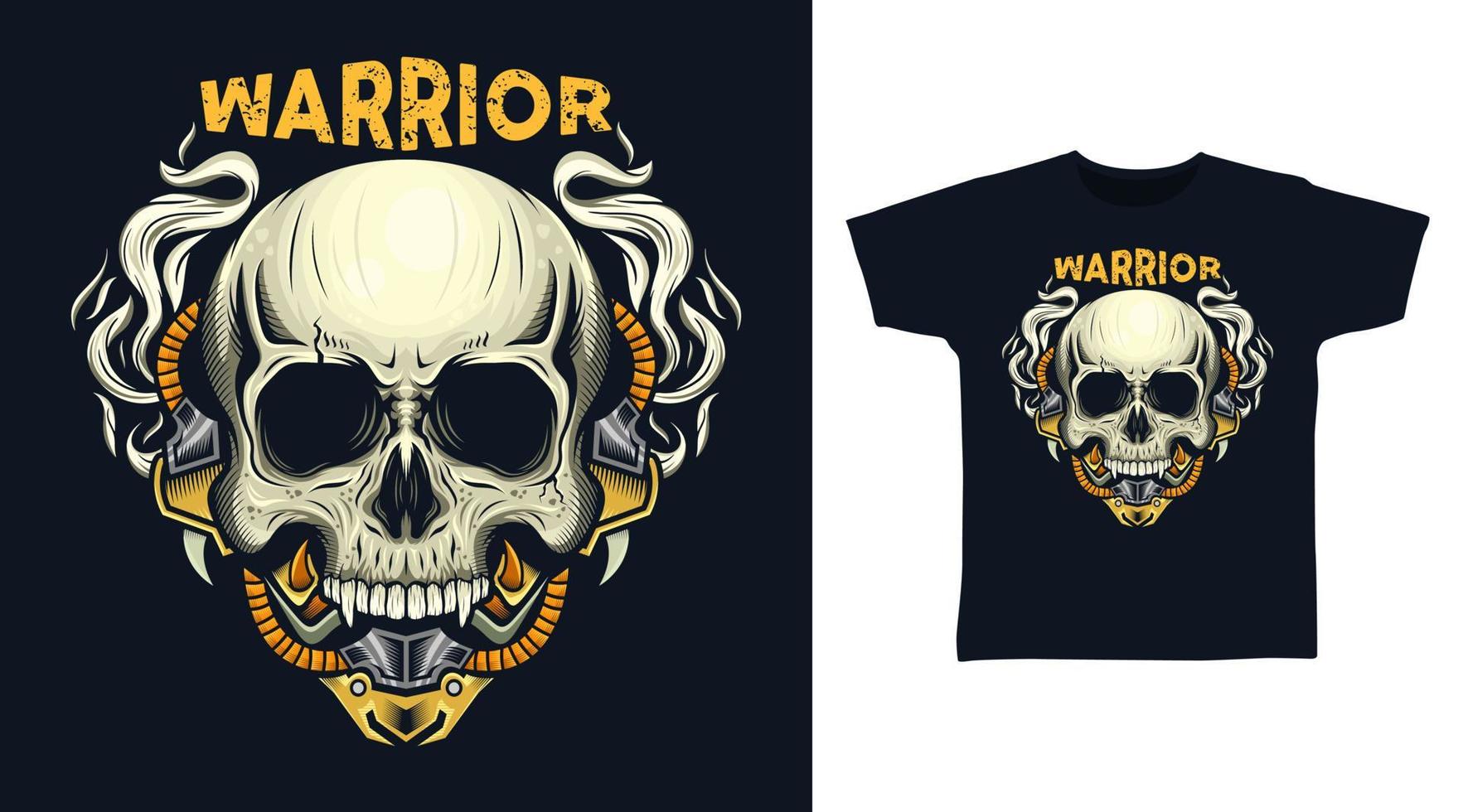 design de camiseta vetorial detalhada de cabeça de caveira ciborgue guerreiro vetor