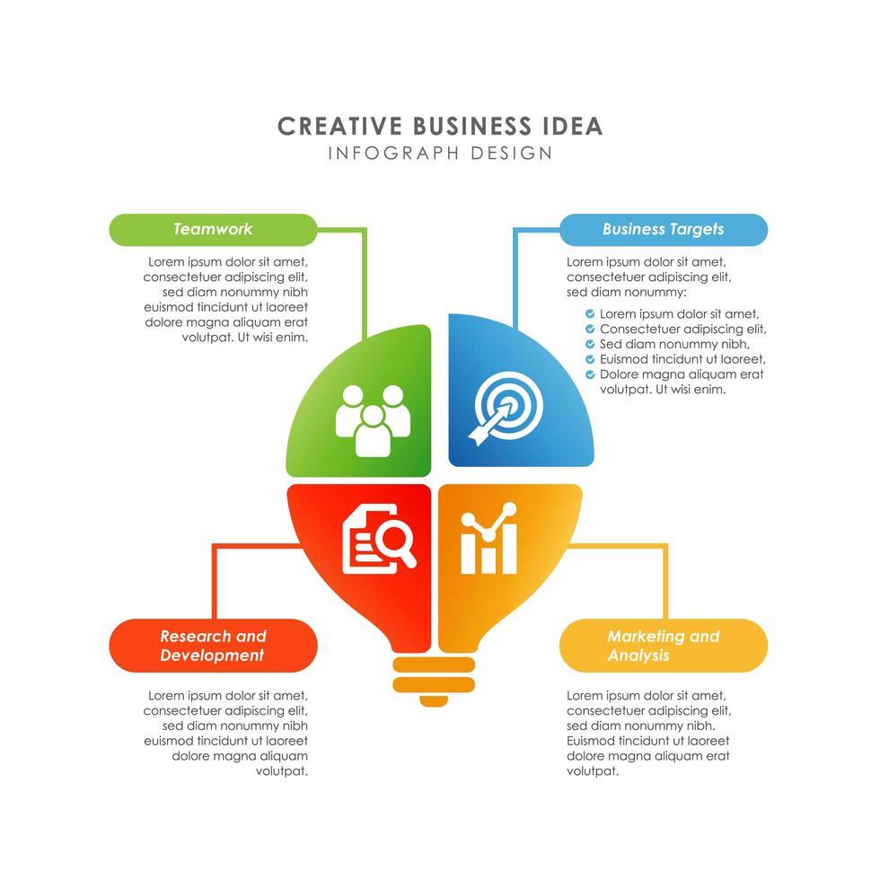 modelo de design de infográfico de lâmpada colorida vetor