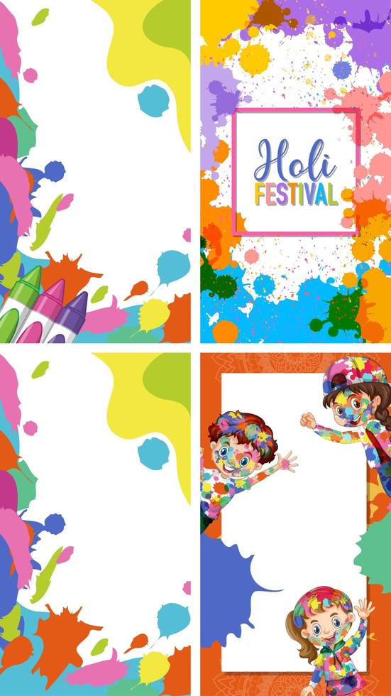 desenho de quatro fundos com tema de feliz festival de holi vetor