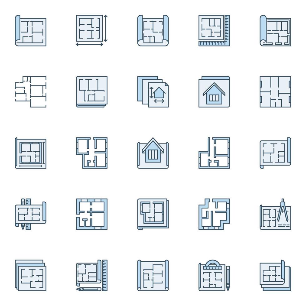 coleção de ícones modernos azuis de plano de casa - conjunto de vetores