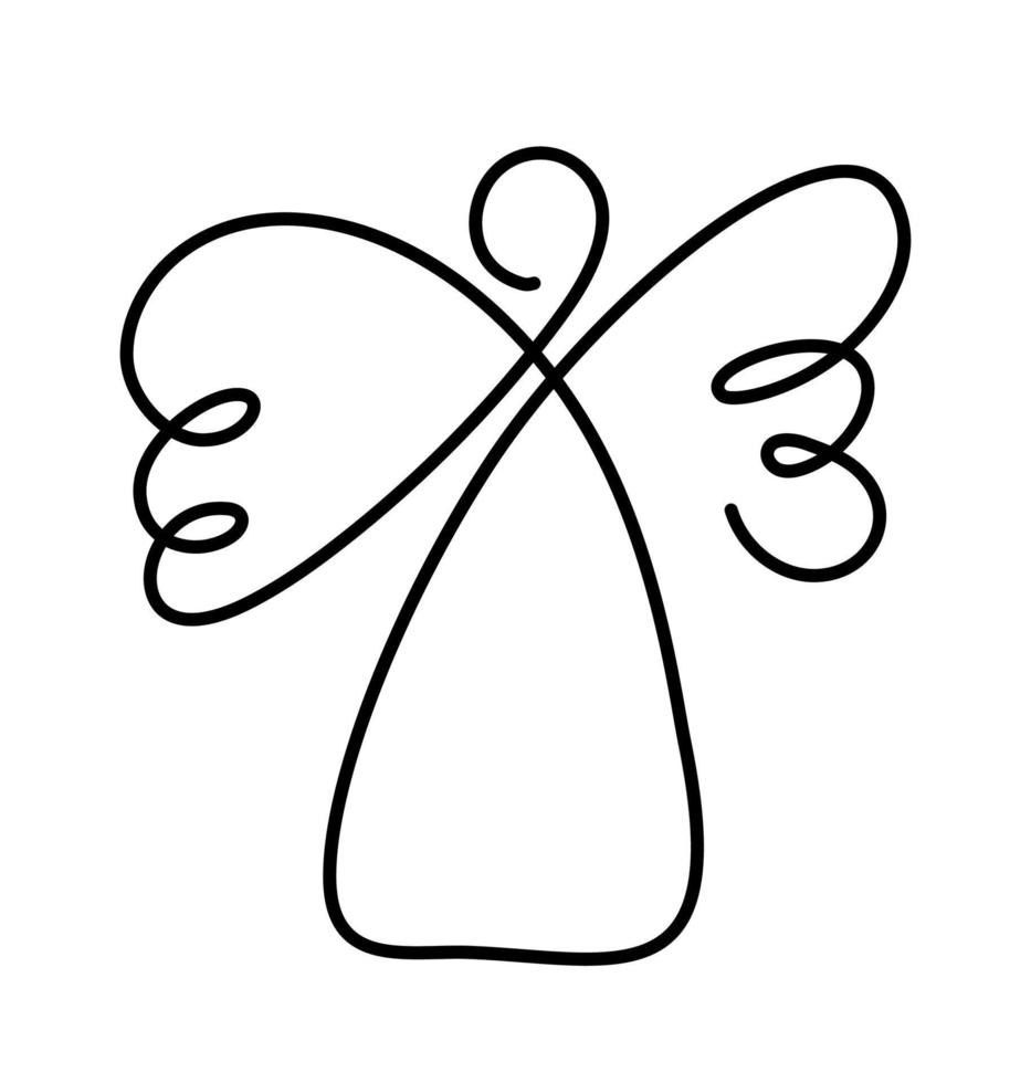 anjo vetorial simples com asas, desenho de linha contínua, tatuagem pequena, impressão para roupas e design de logotipo, emblema ou silhueta uma única linha, ilustração abstrata isolada vetor