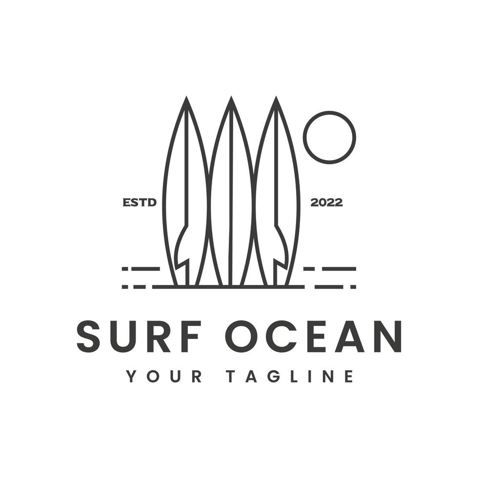 três pranchas de surf, inspiração de design de logotipo de férias de surf de praia de verão vetor