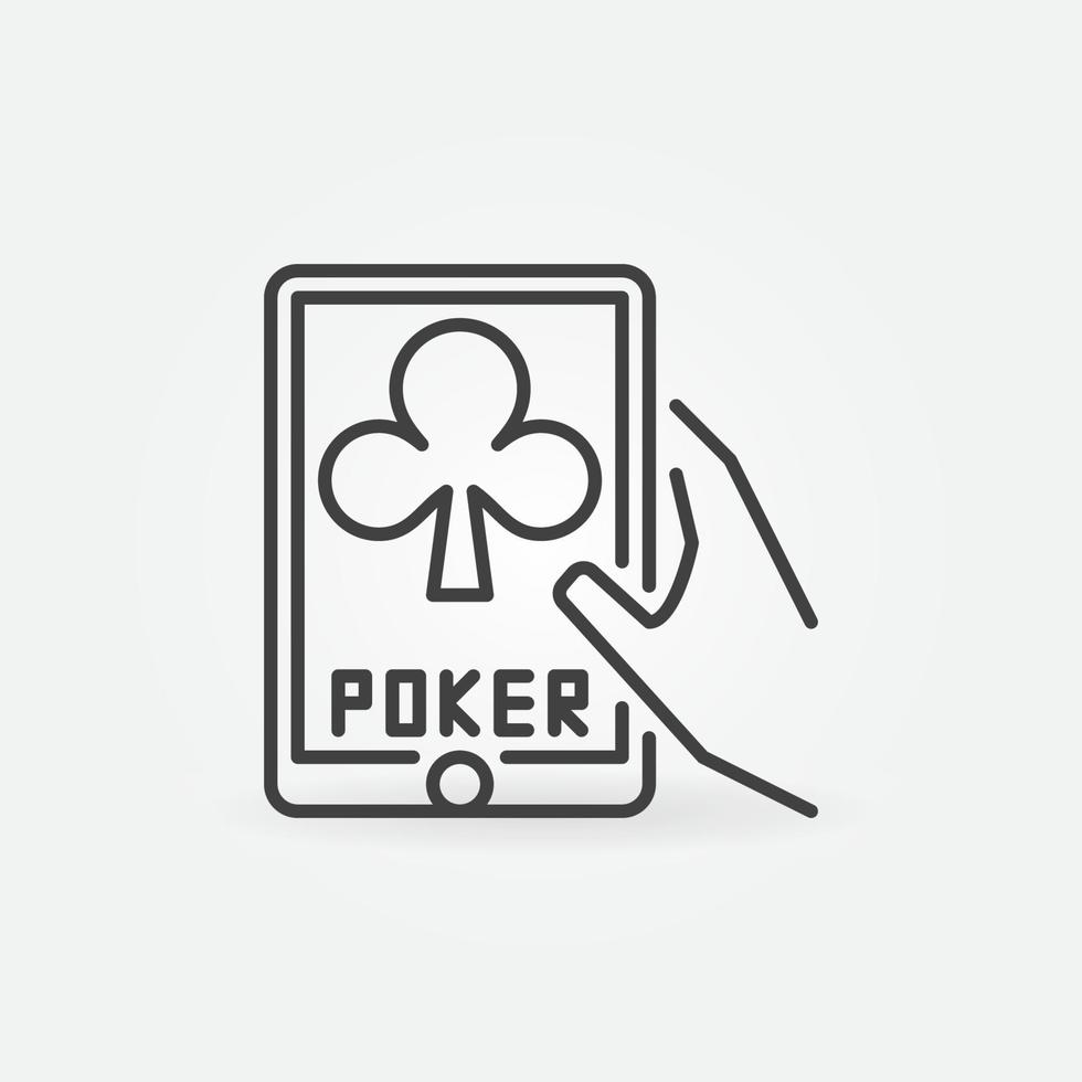 tablet com aplicativo de jogo de pôquer no ícone de vetor de conceito de linha de mão