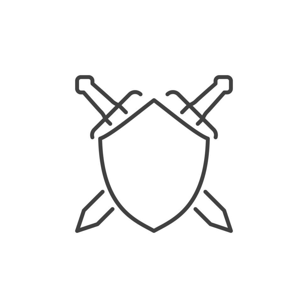 escudo e espadas cruzadas ícone linear conceito de vetor