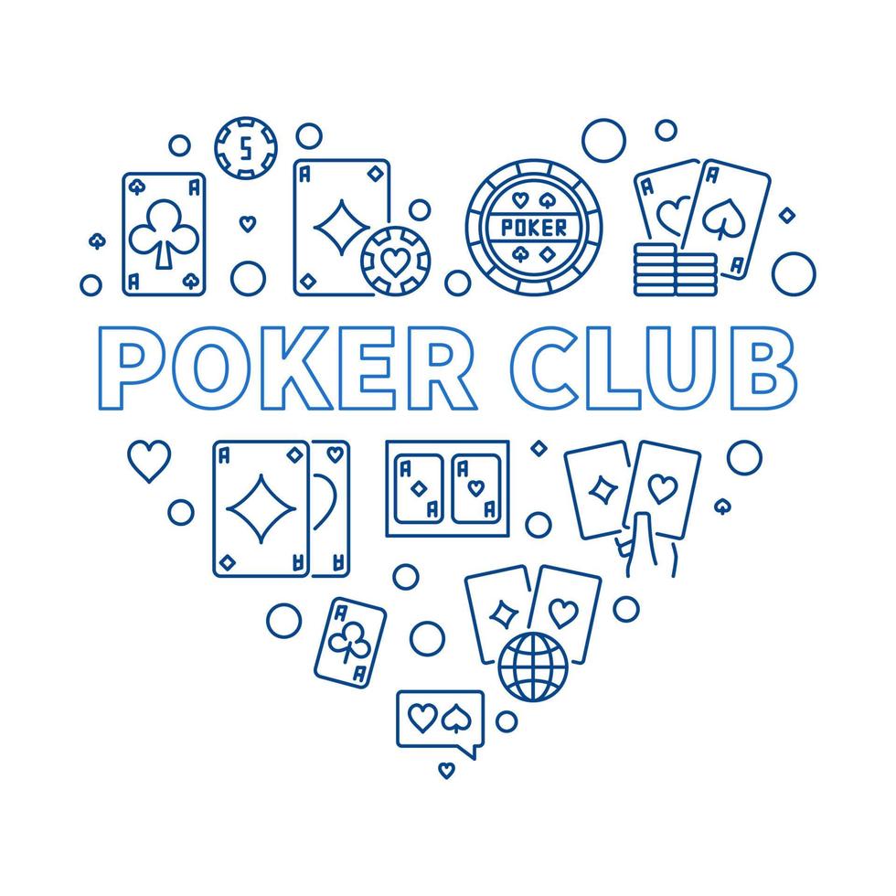 conceito de vetor de clube de pôquer contorno ilustração em forma de coração