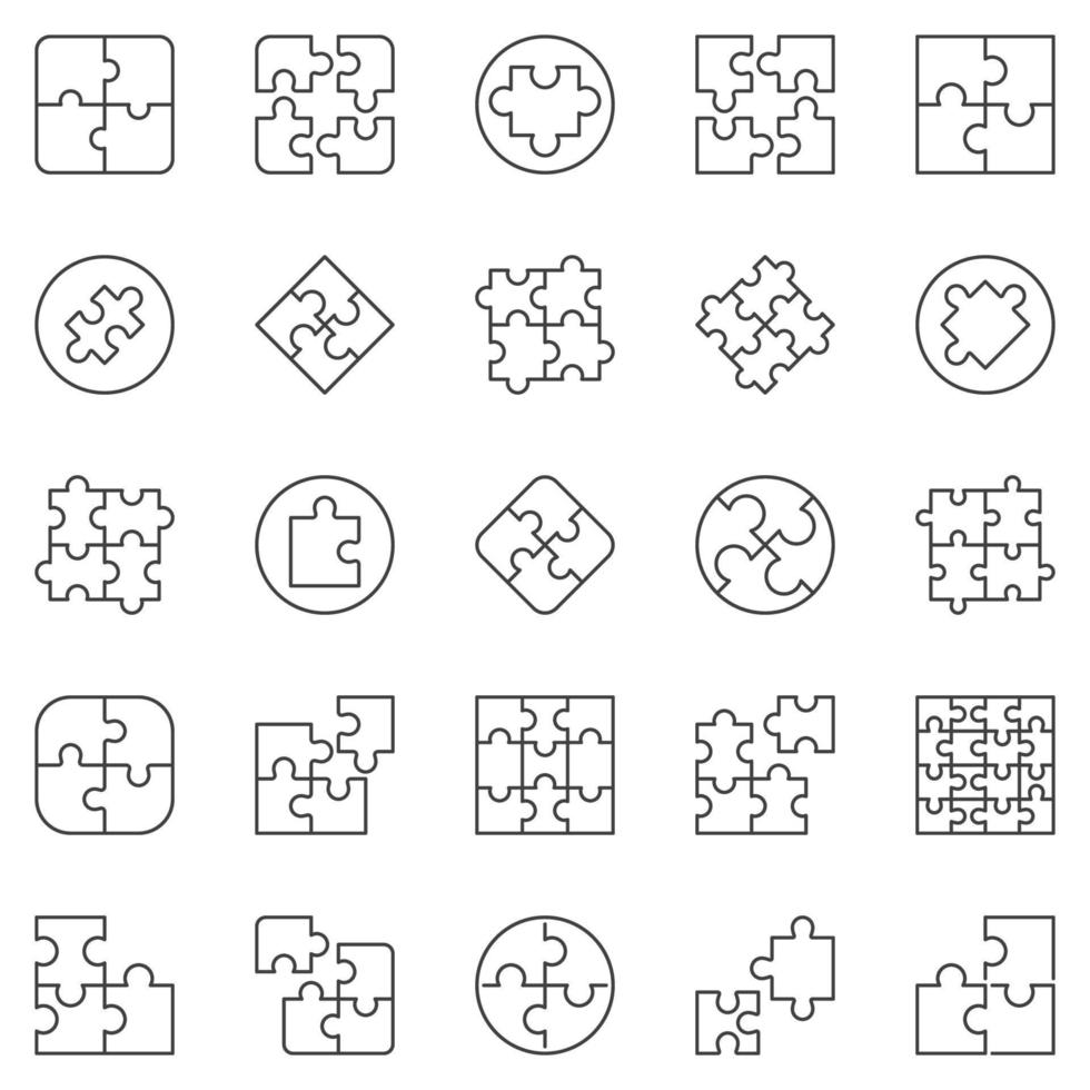 conjunto de ícones de contorno de quebra-cabeça. símbolos de vetor de quebra-cabeças