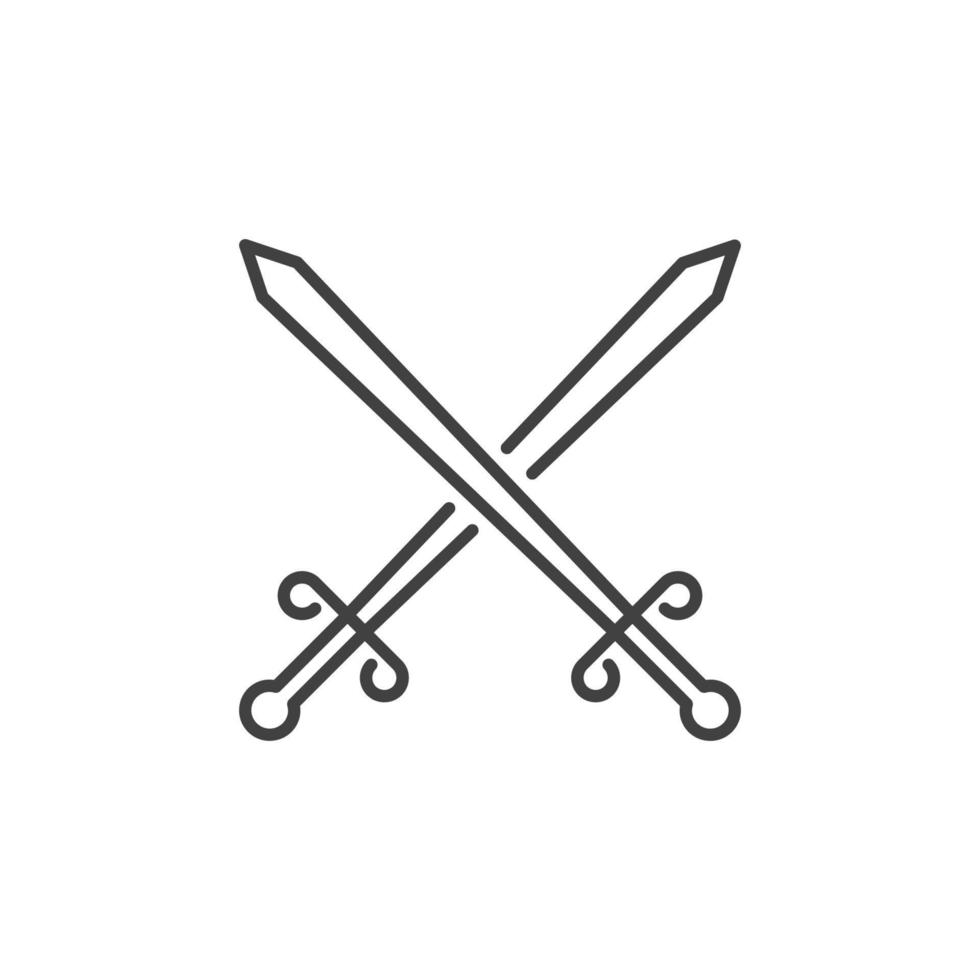 ícone de vetor de duas espadas cruzadas em estilo de linha fina