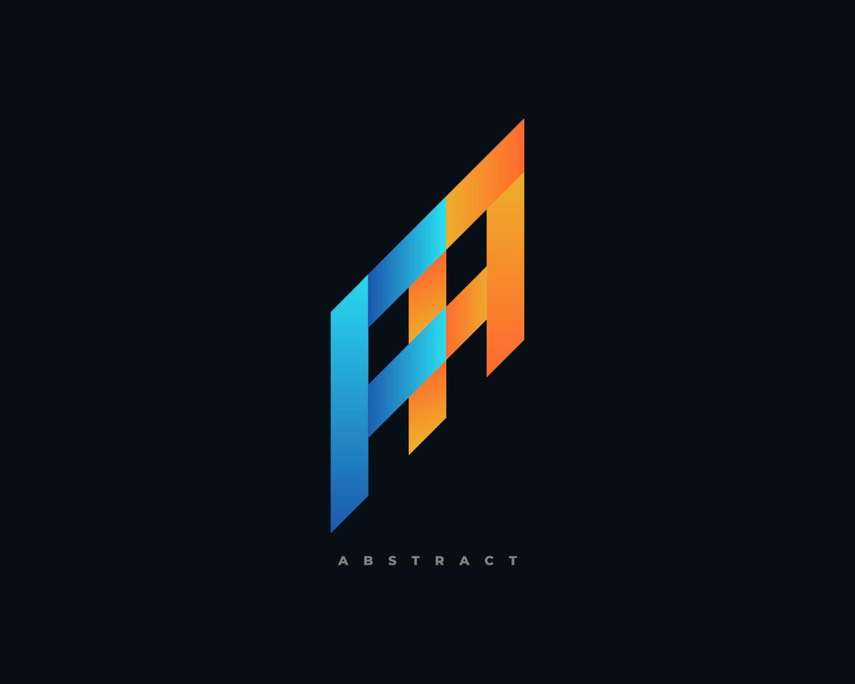 f inicial e um design de logotipo com conceitos modernos e geométricos em combinação de gradiente azul e laranja. logotipo fa com estilo conectado vetor