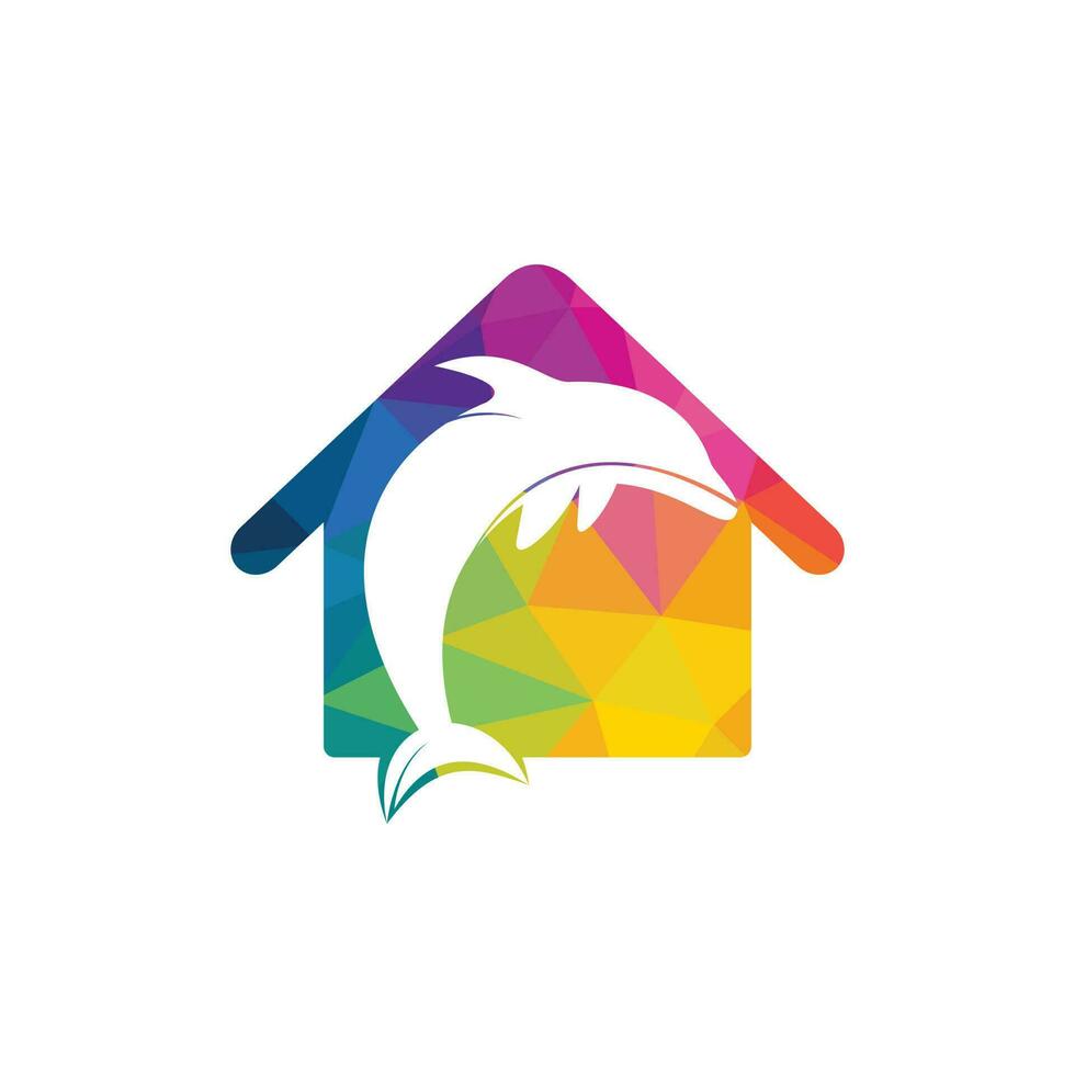 design de logotipo de vetor de casa de golfinhos. golfinho e ícone de design de vetor de ícone em casa.