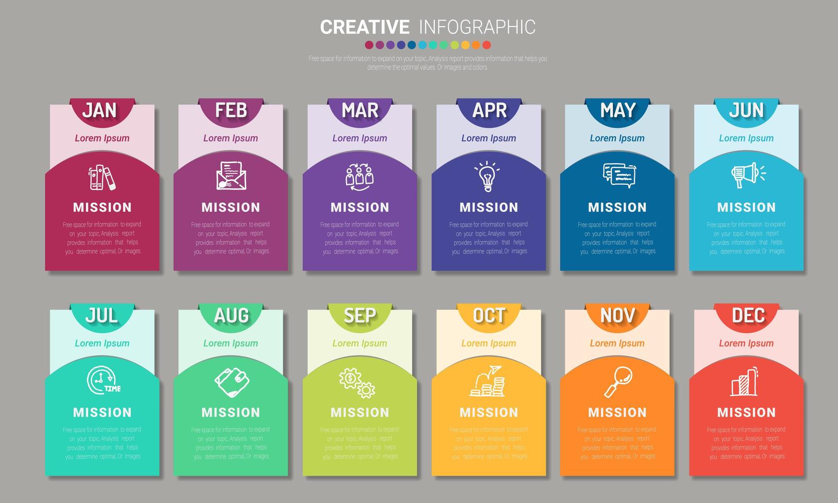 infográfico de cartão de apresentação por 12 meses vetor