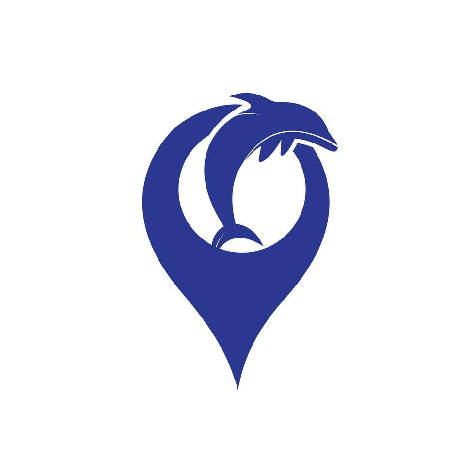 logotipo de vetor golfinho com design de ponteiro gps. modelo de design de logotipo de vetor golfinho e gps.