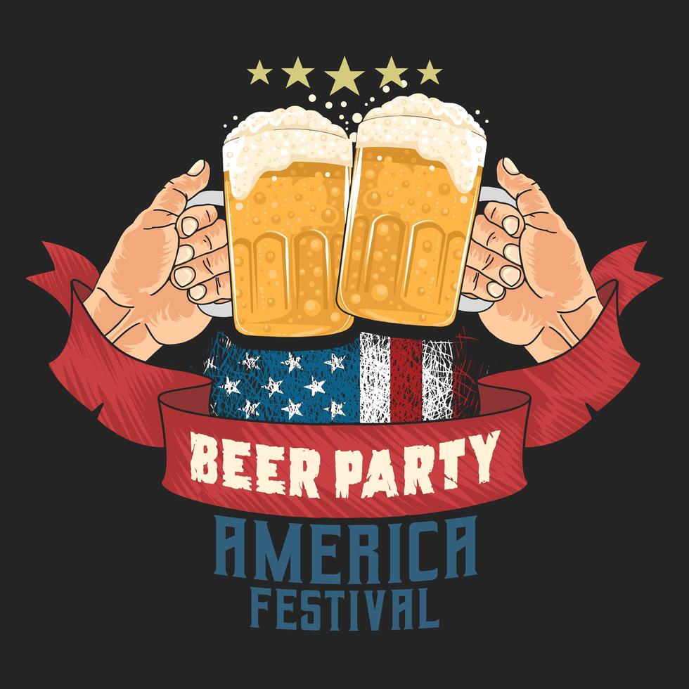 pôster do festival americano de cerveja com mãos brindando vetor