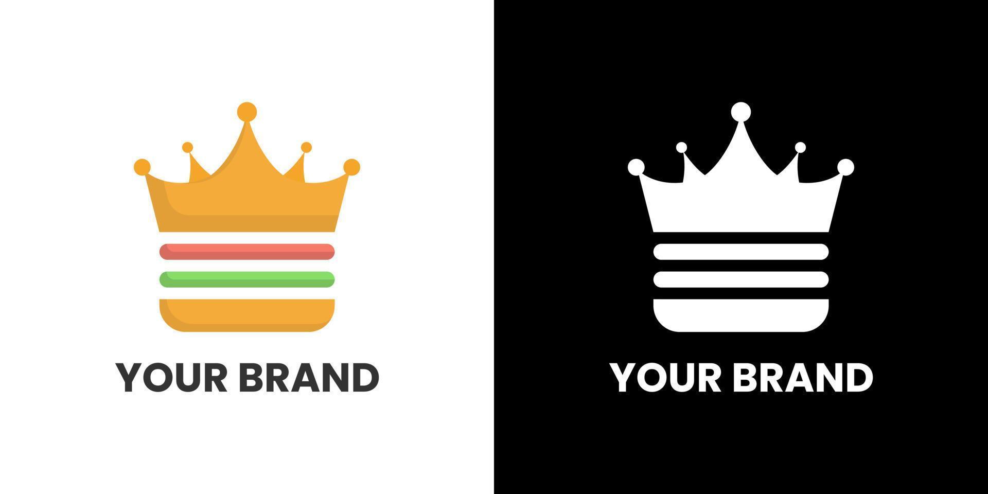 hambúrguer comida rei rainha coroa minimalista logotipo design marca identidade família trabalho em equipe colegas de trabalho emblemas logotipo símbolos. vetor
