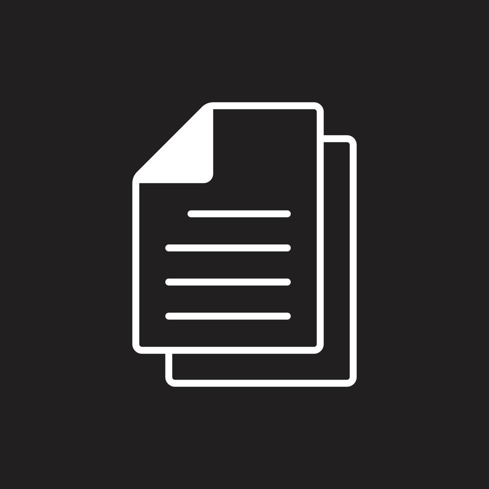 arquivo de cópia de vetor branco eps10 ou ícone de arte de linha de documento isolado em fundo preto. símbolo de contorno de papel ou página em um estilo moderno simples e moderno para o design do seu site, logotipo e aplicativo móvel