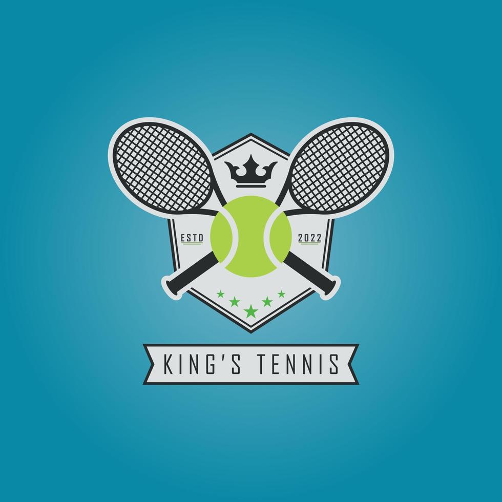 modelo de design de logotipo de equipe de coroa de rei de raquete de bola de tênis para marca ou empresa e outros vetor