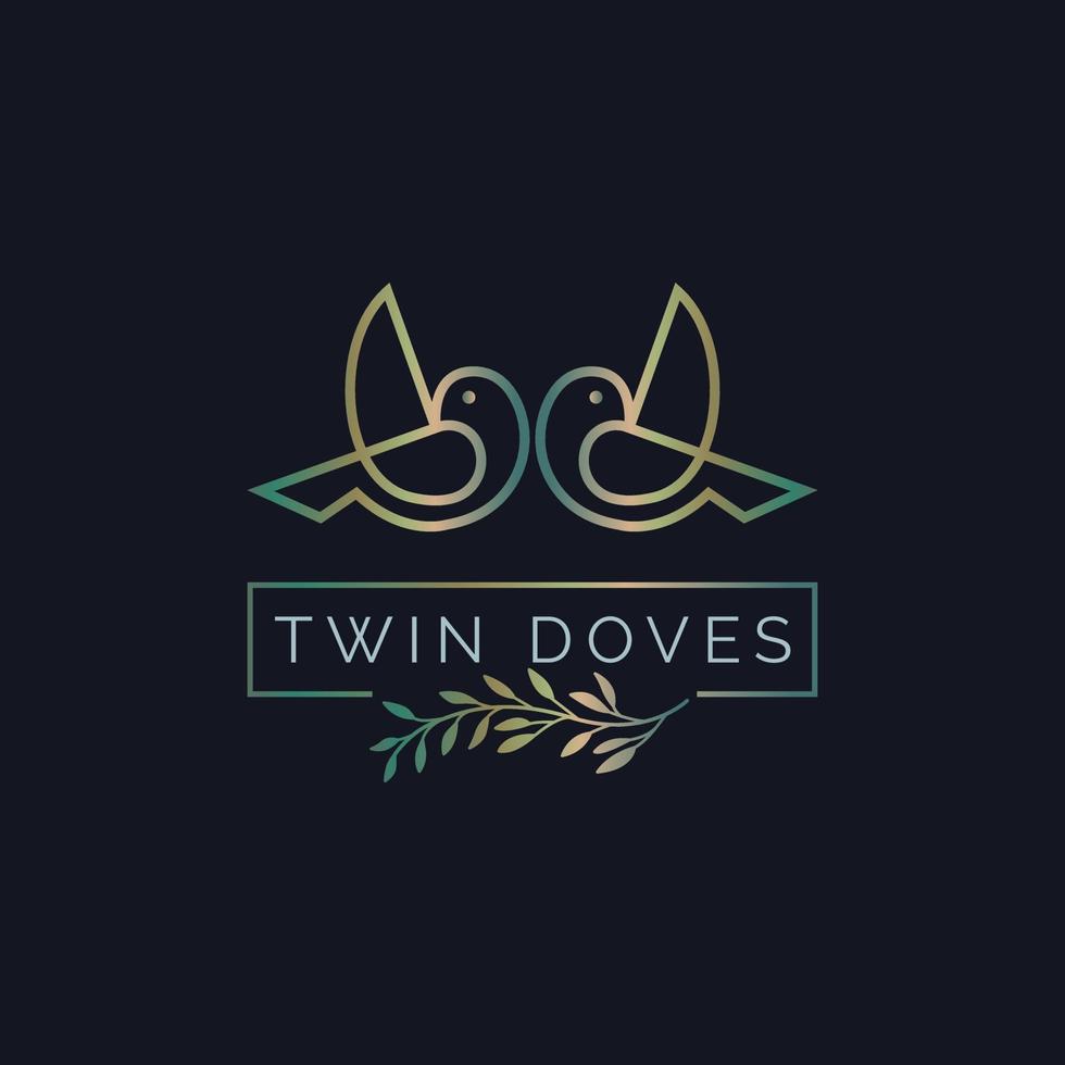 pombas gêmeas de pássaros voadores delineiam o design de modelo de logotipo de luxo monograma para marca ou empresa e outros vetor