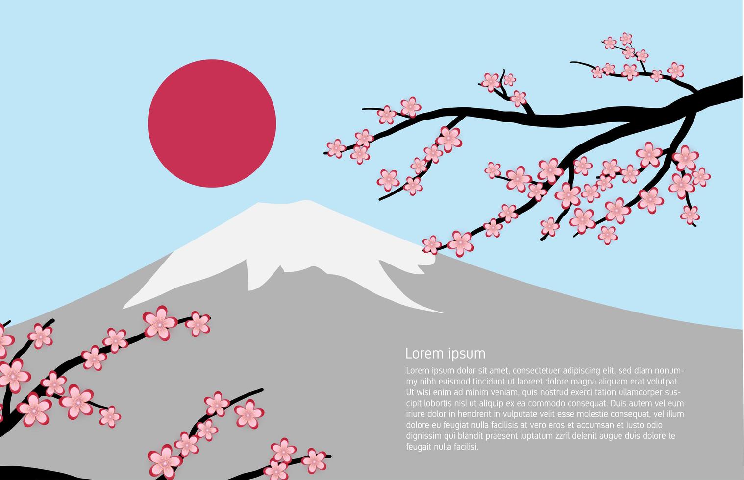 montanha Fuji com flores de cerejeira e sol vetor