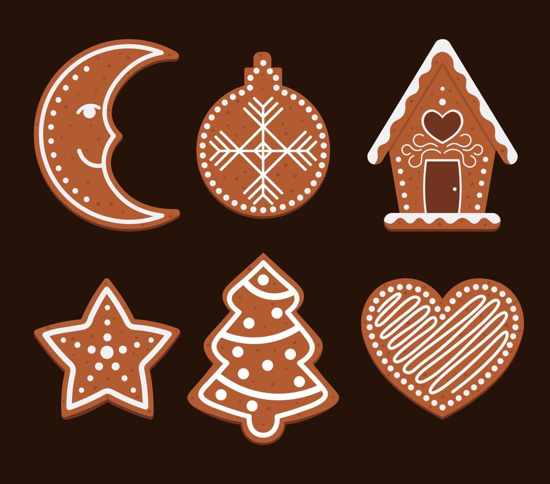 coleção de ilustração vetorial de biscoitos de gengibre de natal em estilo simples vetor