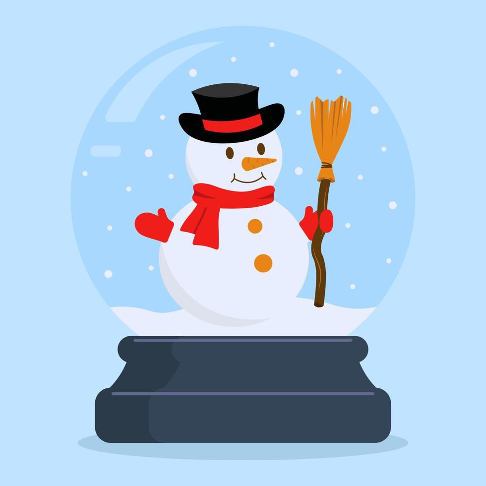 conceito de globo de neve com boneco de neve inverno e ilustração vetorial de natal em estilo simples vetor