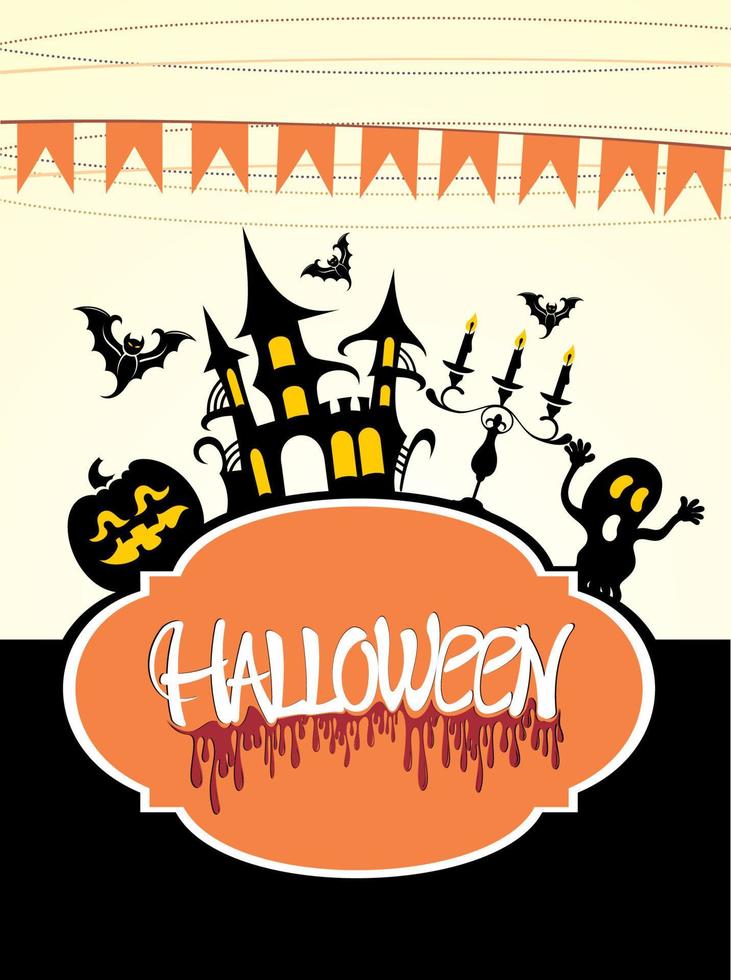 cartaz de festa de halloween feliz. quadro, nuvens noturnas, abóbora em estilo de corte de papel. ilustração vetorial. vetor