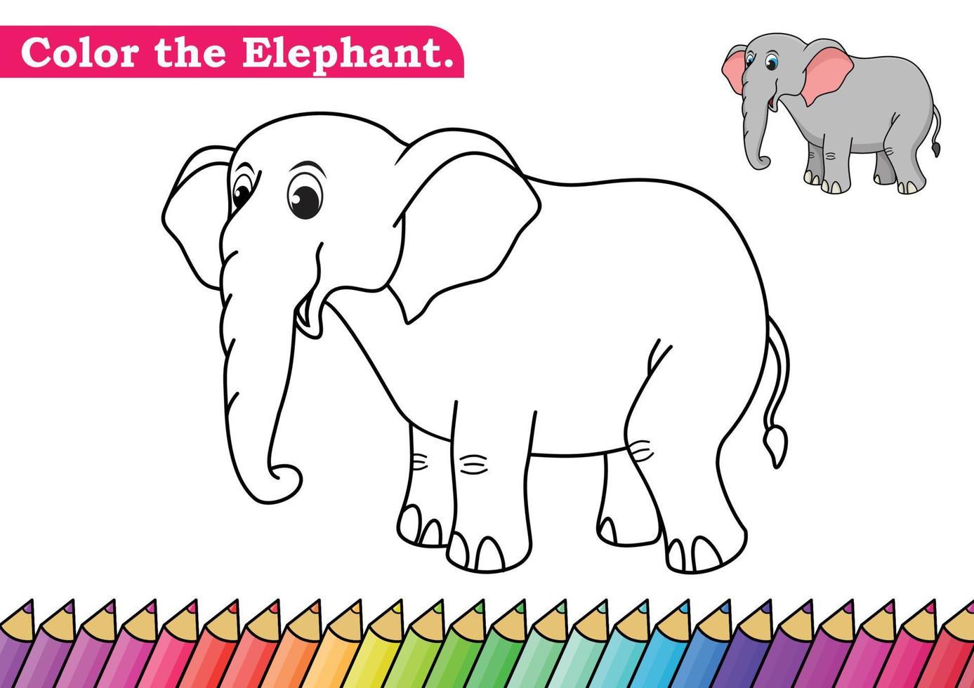 página para colorir para ilustração vetorial de elefante. planilha de atividade de páginas para colorir de crianças do jardim de infância com desenho engraçado de elefante grande. elefante isolado no fundo branco para livros de cores. vetor