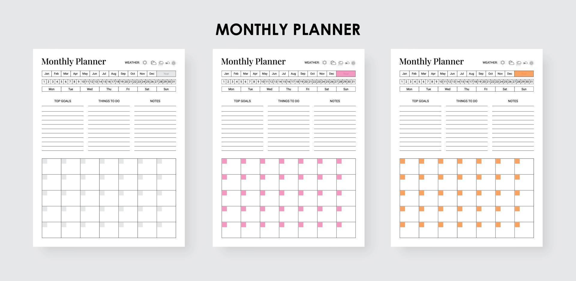planejador mensal semanal diário com livro de logotipo de lista de verificação vetor