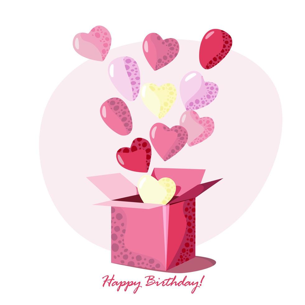 o presente plano de feliz aniversário com balões coloridos e a caixa de presente vermelha vetor