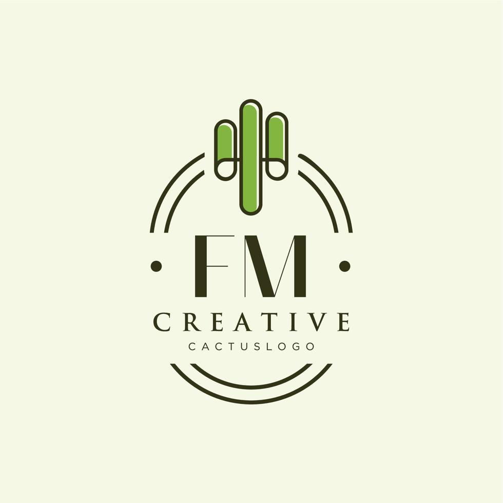 vetor de logotipo de cacto verde de letra inicial fm