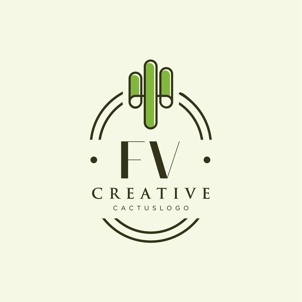 fv letra inicial vetor de logotipo de cacto verde