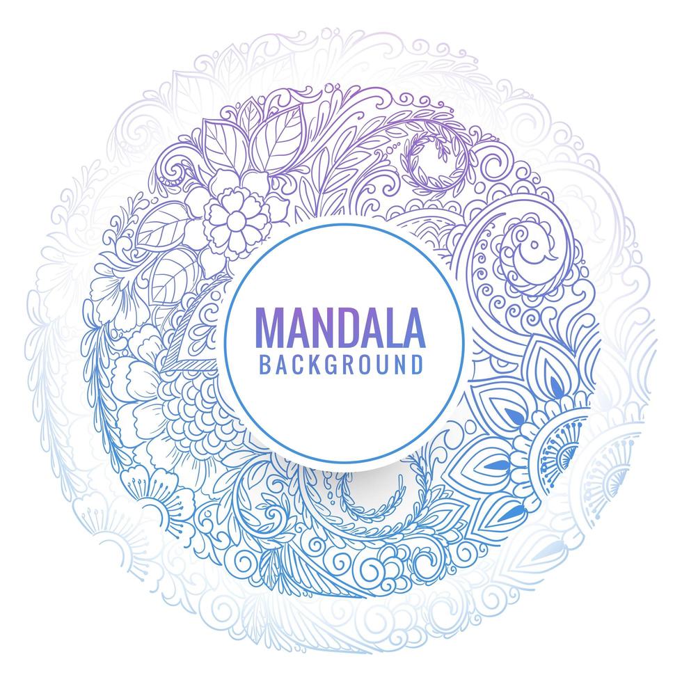 Mandala decorativa azul roxa circular com fundo floral vetor