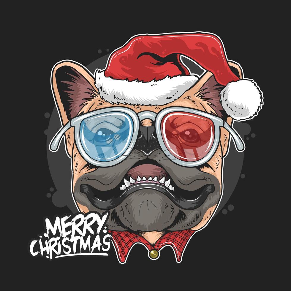 pug de natal com desenho de chapéu de papai noel vetor