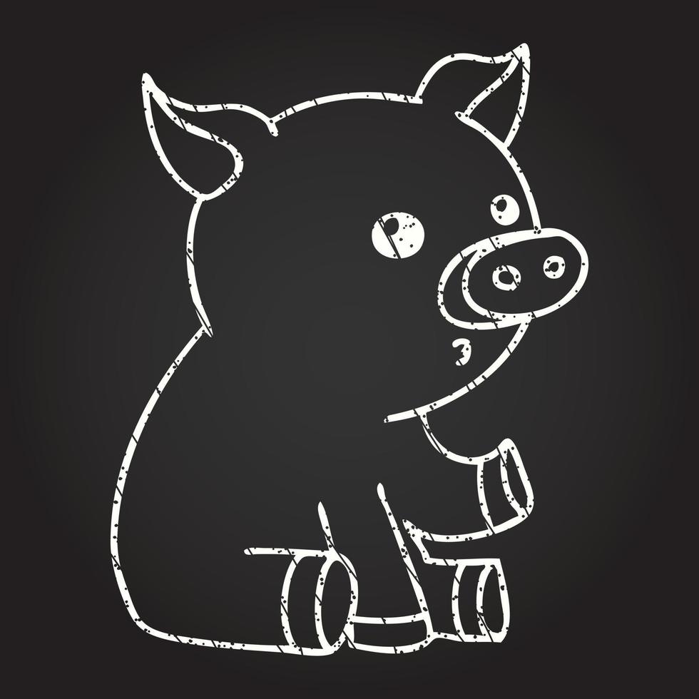 desenho de giz de porco sentado vetor