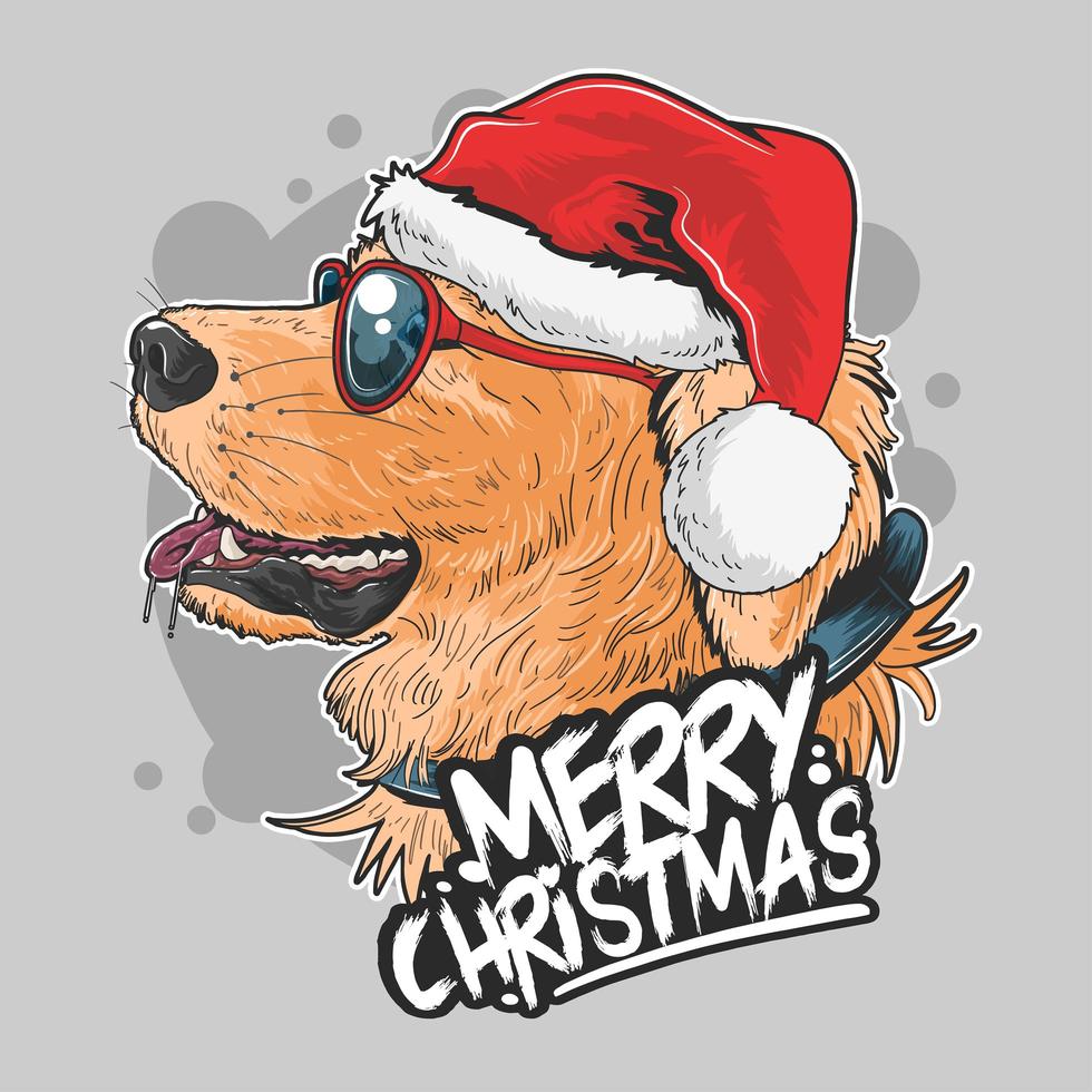 cachorro golden retriever fofo com chapéu de Papai Noel vetor