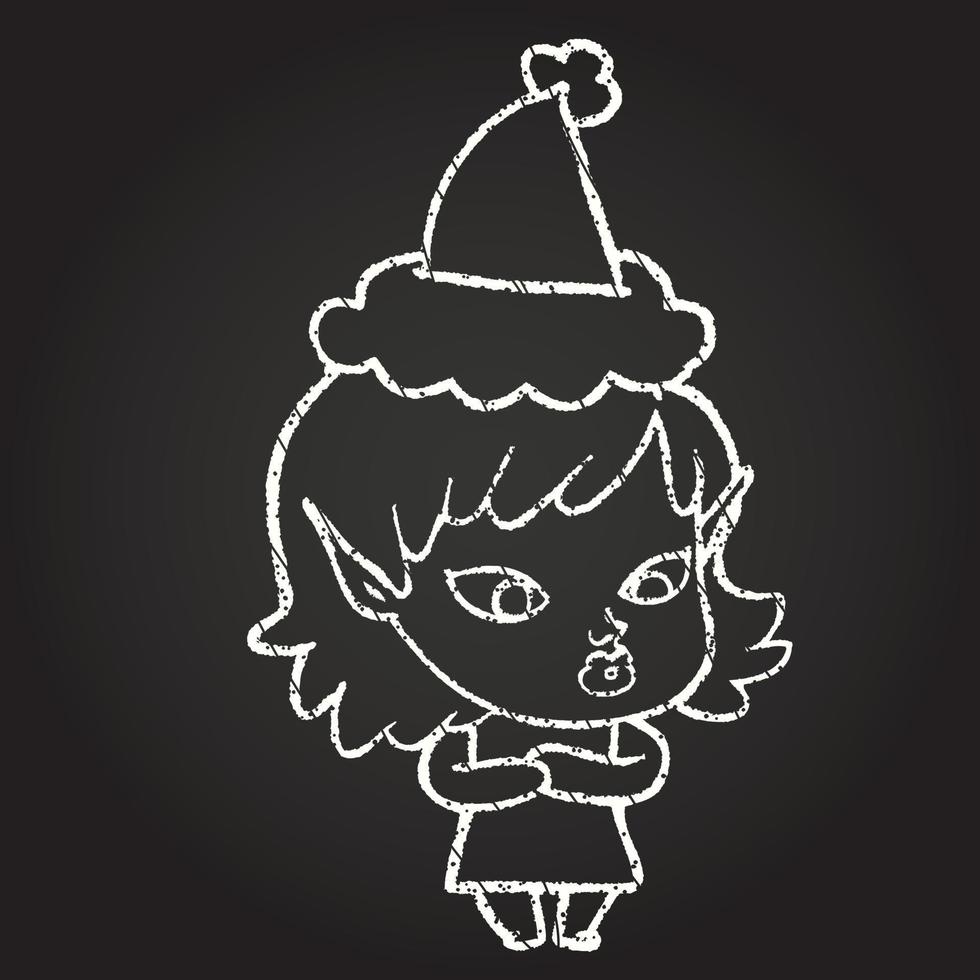 desenho de giz de duende de natal vetor