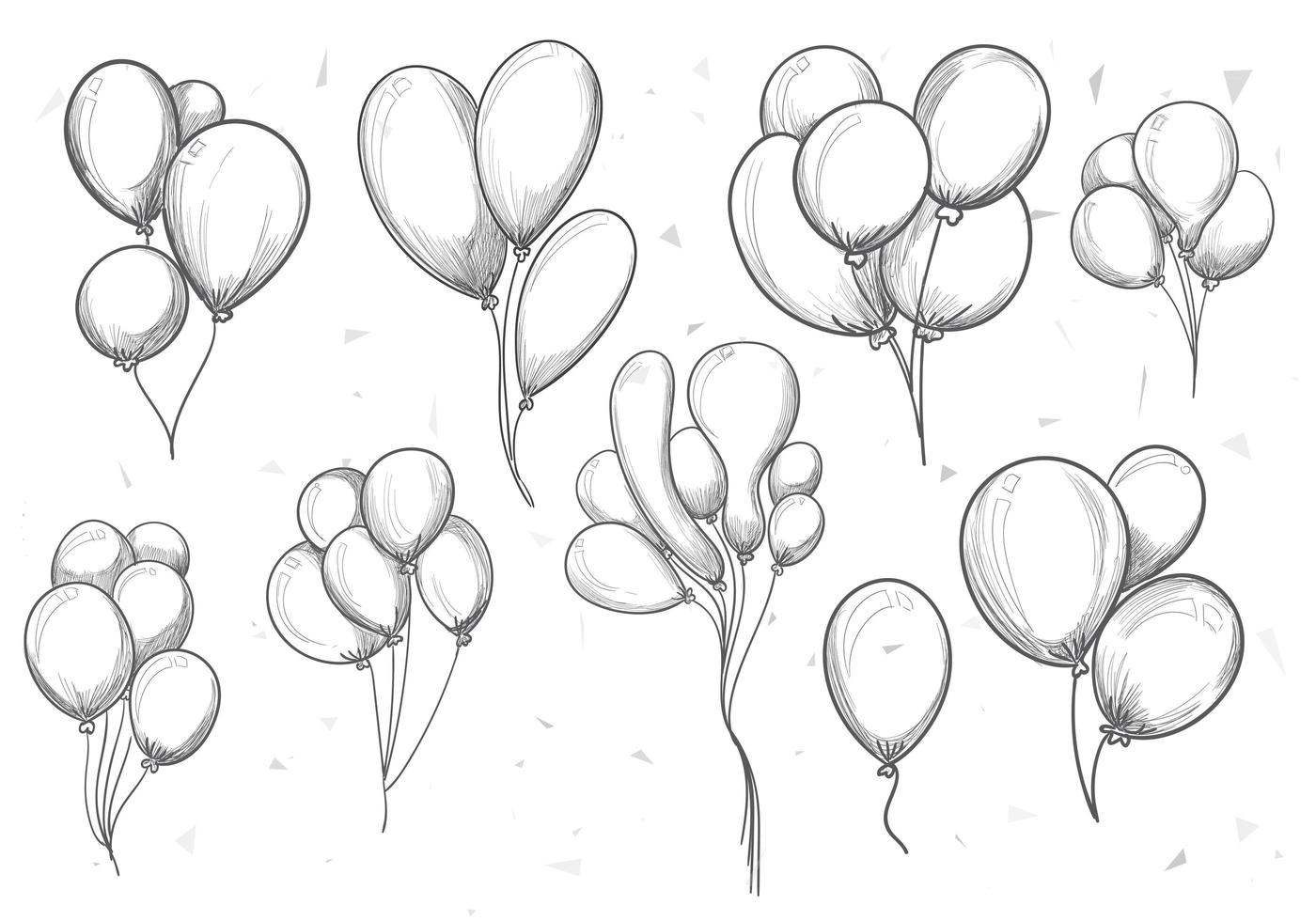Conjunto de balões de aniversário desenhados à mão vetor