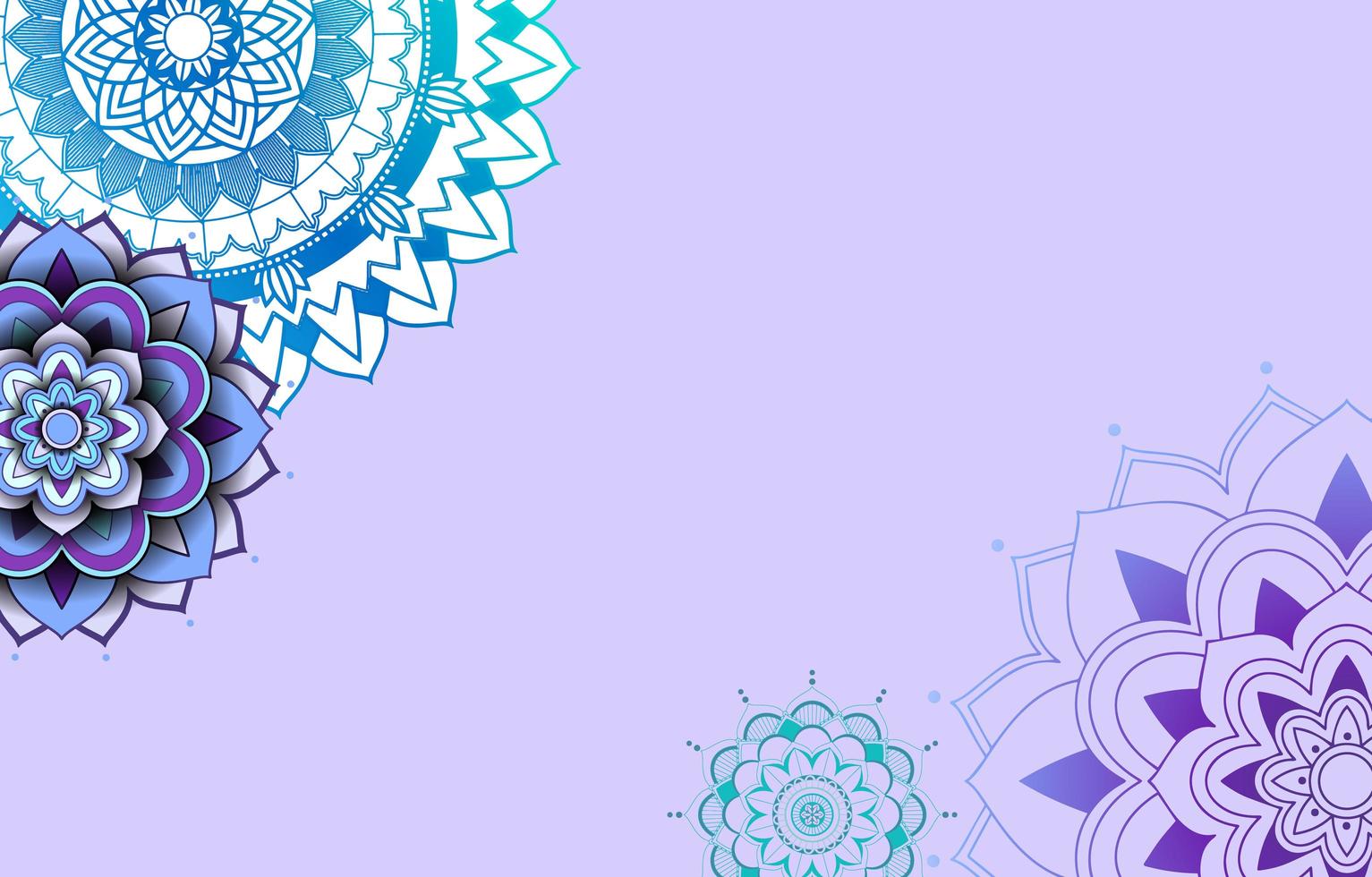 modelo de fundo roxo, azul com padrões de mandala vetor