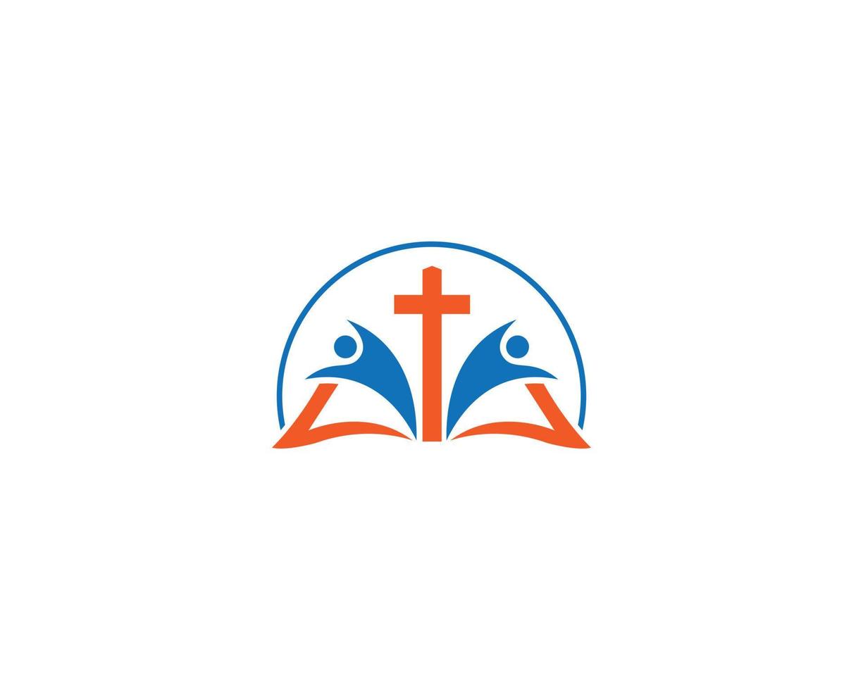 símbolo de design educacional do livro do logotipo da igreja cristã com modelo de vetor de aula de aprendizagem e ensino bíblico.