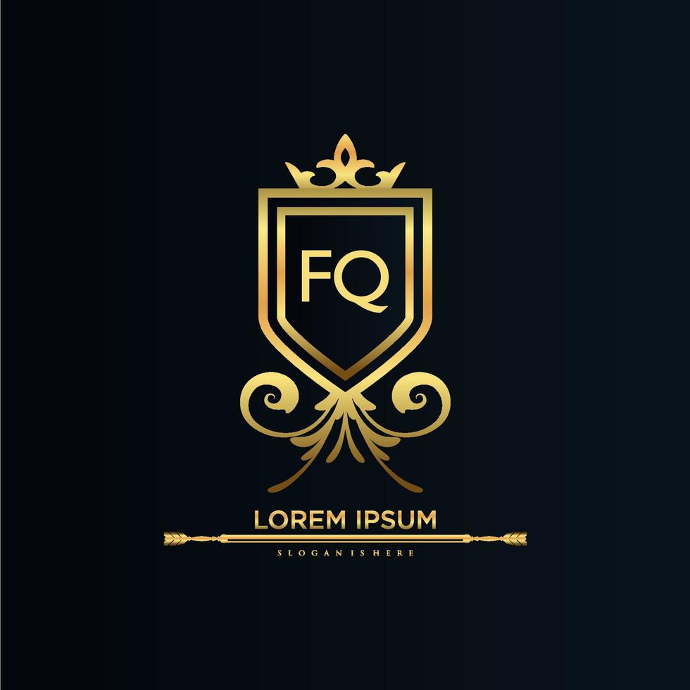 letra fq inicial com royal template.elegant com vetor de logotipo de coroa, ilustração em vetor de logotipo de letras criativas.