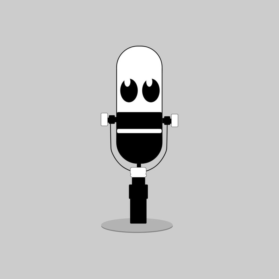 ícone de vetor de ilustração de mascote de desenho animado de microfone fofo