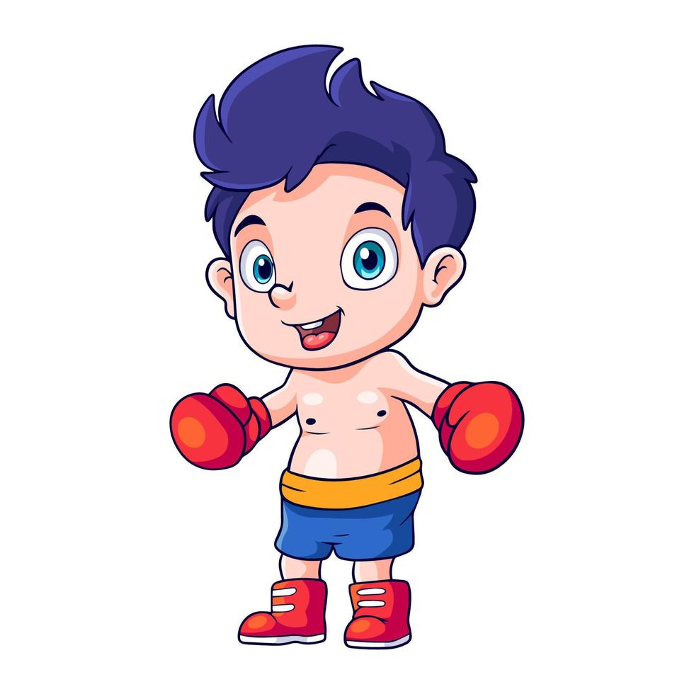 boxe de menino de desenho animado isolado no fundo branco vetor