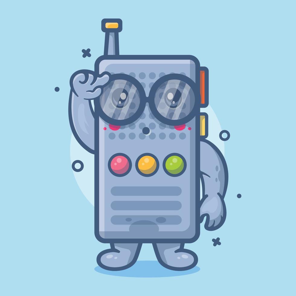 mascote de personagem de walkie talkie genial com desenho isolado de expressão de pensamento em design de estilo simples vetor
