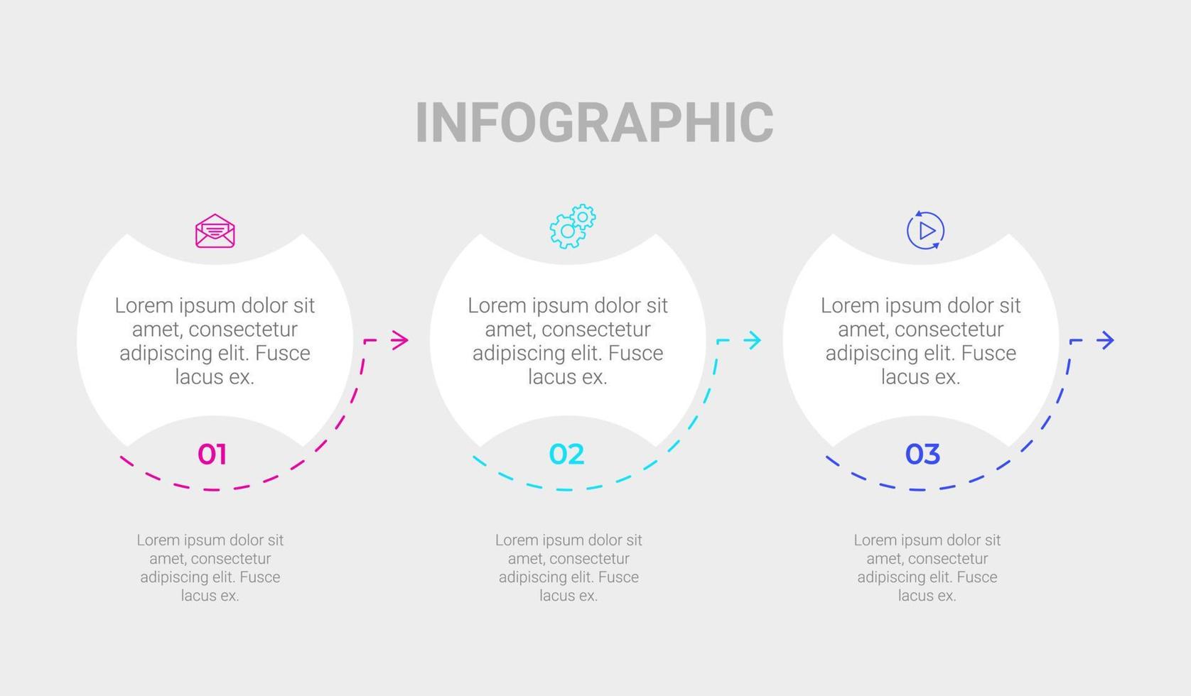 infográfico de informações de dados. infográfico moderno. 3 passos. conceito de negócio moderno. design colorido criativo. vetor