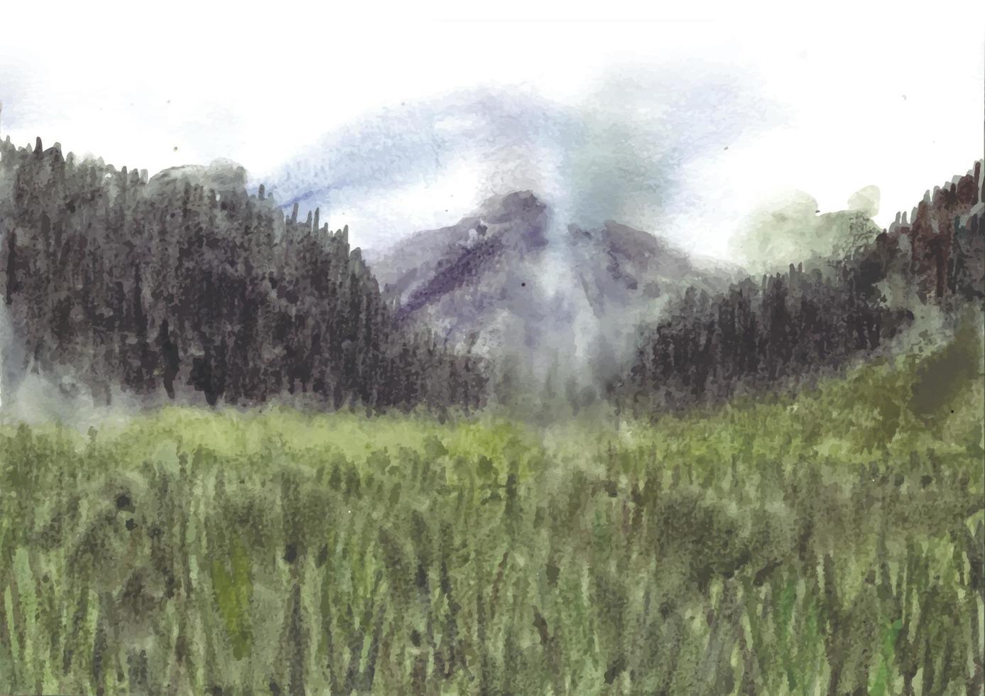 paisagem da natureza verde em pintura em aquarela vetor