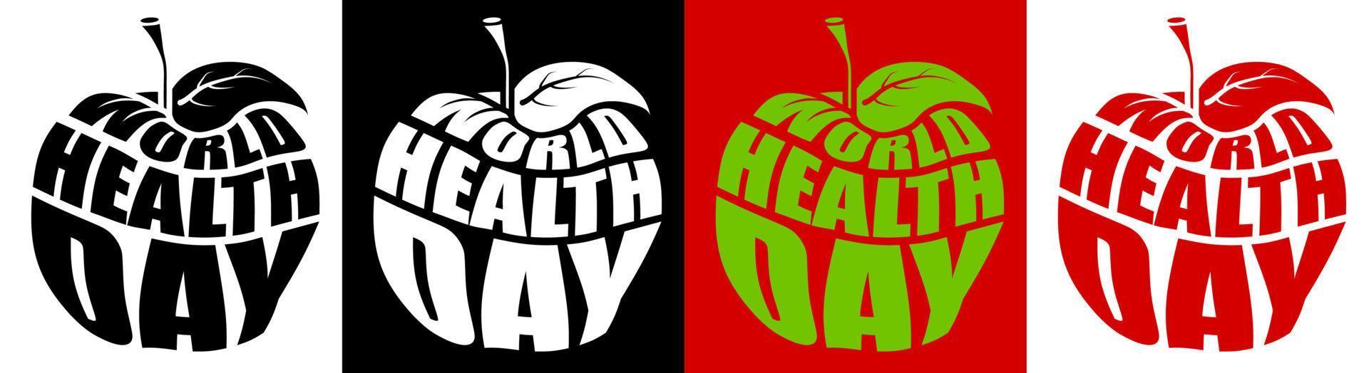 inscrição decorativa do dia mundial da saúde em forma de maçã. letras. estilo de vida saudável e vegetarianismo. vetor