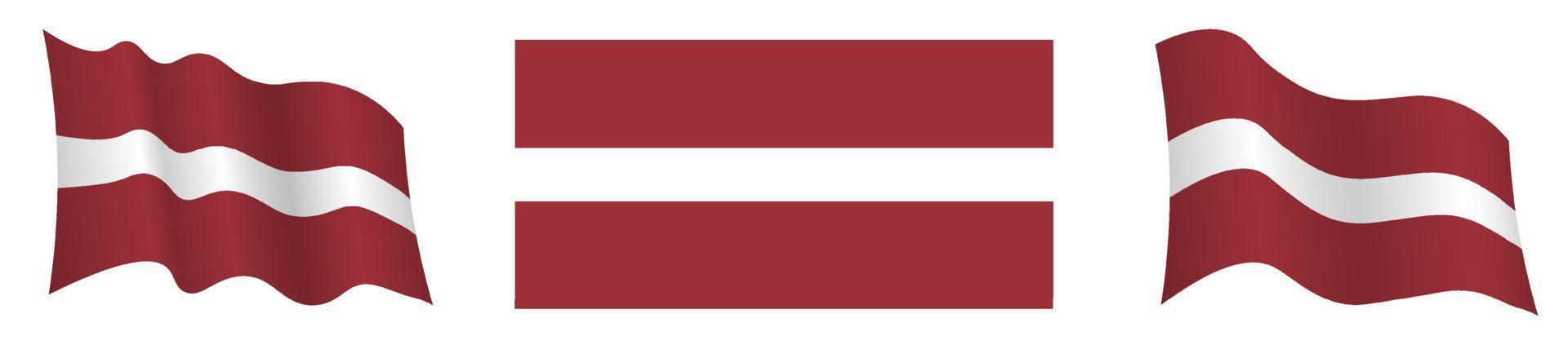 bandeira da letônia em posição estática e em movimento, desenvolvendo-se no vento em cores e tamanhos exatos, sobre fundo branco vetor