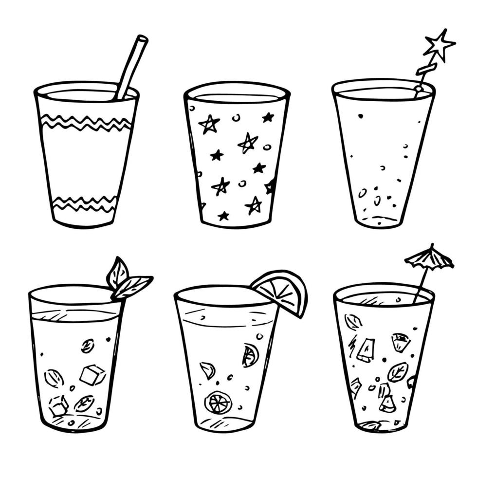 lindo copo de água, suco ou refrigerante. ilustração de vidro. conjunto de clipart de bebida simples vetor