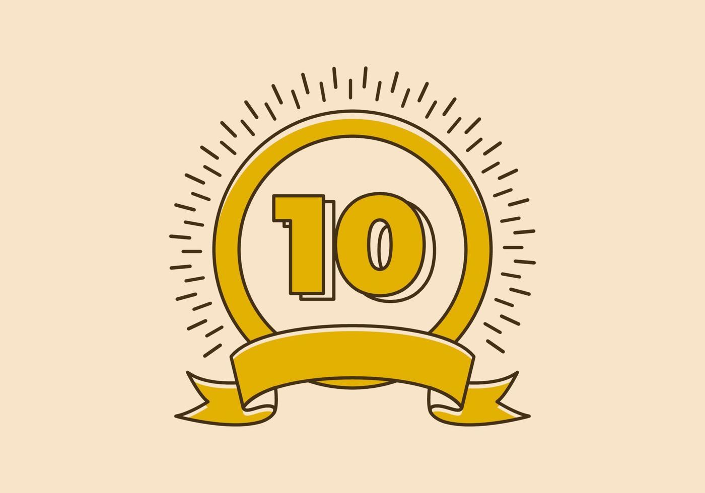 distintivo de círculo amarelo vintage com o número 10 nele vetor